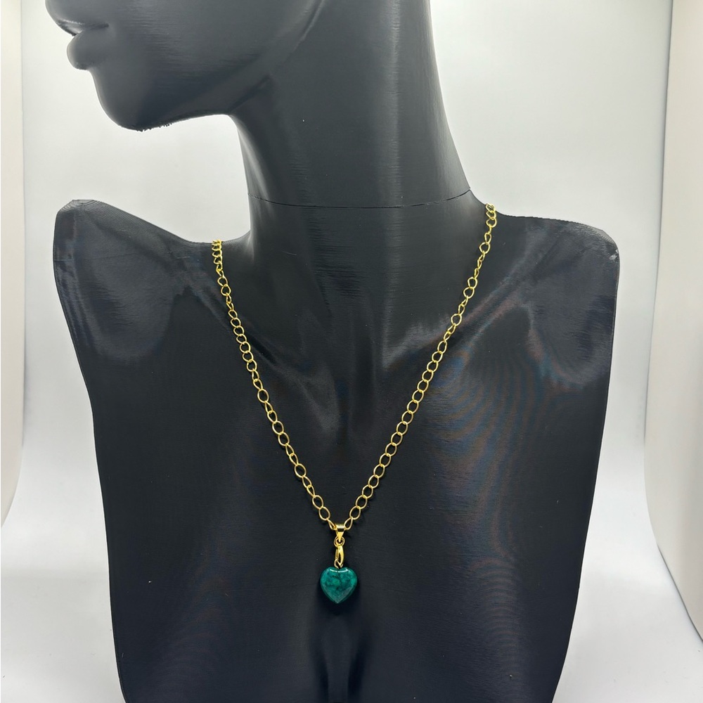 Gold Chain Necklace With Green Heart Pendant